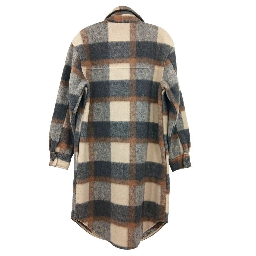 Joie Plaid Shacket Size Small Longline Gray Cream Tan Scandinavian Scandi Girl - Picture 2 of 9
